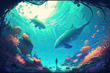 Obraz na płótnie Canvas Vast Underwater World With Marine Life. Generative AI
