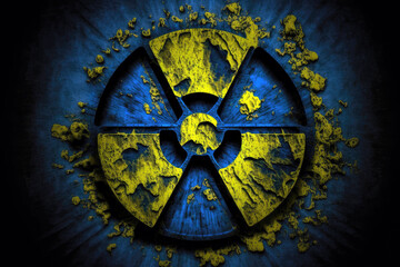 Blue And Yellow Radioactive Hazard Symbol. Generative AI