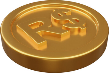 Golden Brazilian Real coin 3d render illustration	