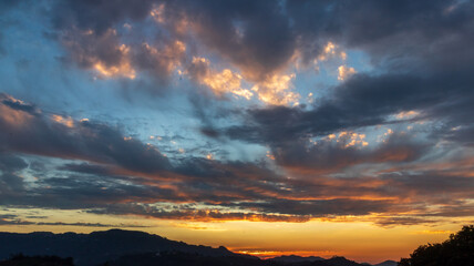 sun burning the sky, horizontal scenery 
