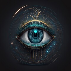 illustration, eye design with circuit lines, ai generative
