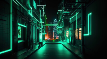 Fototapeta premium 3d render, abstract concept of the urban street at night. Generative Ai