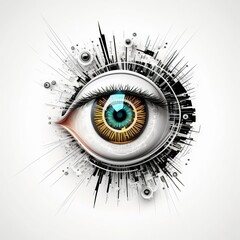 illustration, eye design with circuit lines, ai generative