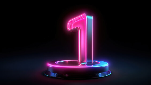 Pink neon glow number 1 vector font typography. Generative Ai