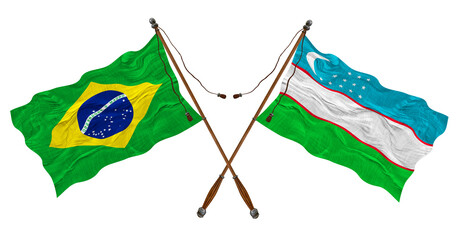 National flag of Uzbekistan  and Brazil. Background for designers