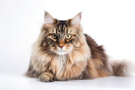 Domestic Longhair Cat On White Background. Generative AI