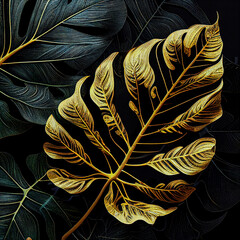 Tropical Leaf gold and black leaf generative AI