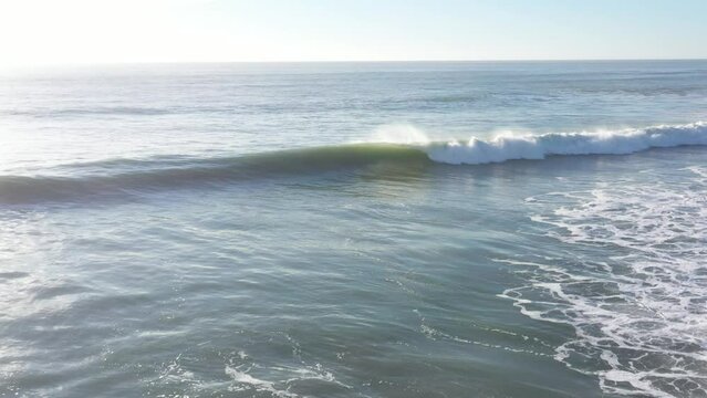 Drone footage of Atlantic waves in south Spain breaking next to the beach in El Palmar, Cadiz