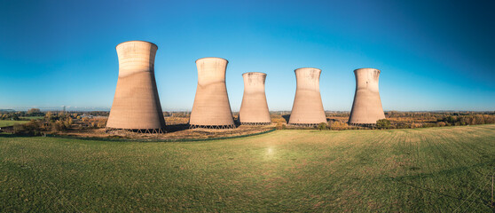 Aerial Photo Of Thermal Power Plant. Power station with cooling towers. Aerial view of the the...