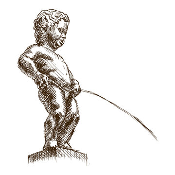 Manneken Pis hand drawn sketch style PNG illustration with transparent background