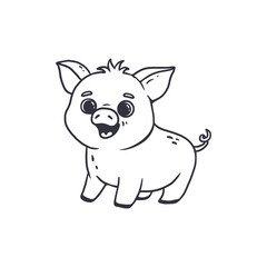 Cute cartoon pig, doodle, outline,coloring