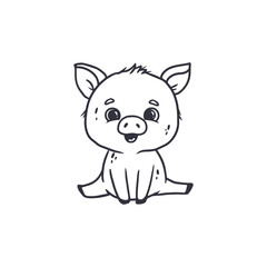 Cute cartoon pig, doodle, outline.