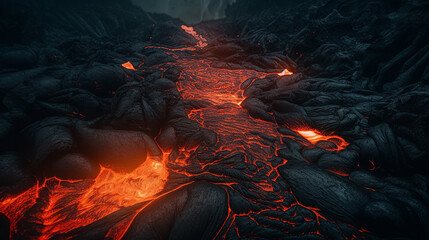 Volcanic eruption with lava flow.generative ai