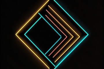 Neon Parallelogram Outline On A Black Background. Generative AI