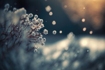Fototapeta na wymiar Snowflakes In The Foreground Unfocused Winter Snow Background. Generative AI