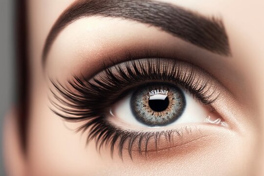 Female Eye with Long Eyelashes and Black Liner Makeup, Generative AI