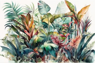 Obraz premium Tropical Plants Watercolor Isolated on White Background