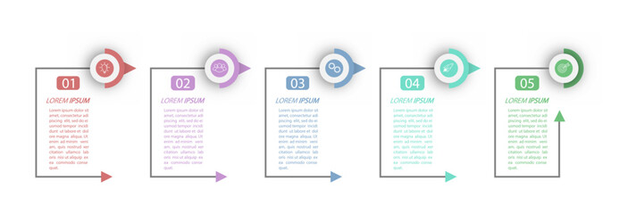5 stages of development, improvement or training. Infographics with visual action icons for business, finance, project, plan or marketing © Pavel