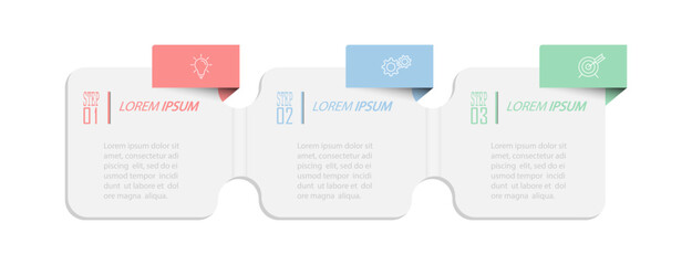 Business Infographics. 3 steps to achieve the result. Stages of development, workflow, marketing or plan. Business strategy with icons. Diagram of the report, statistics and training