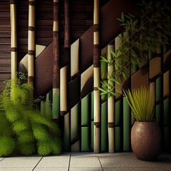 Brown and Green Bamboo Sticks in Japanese Zen Garden Topaz generated by ai