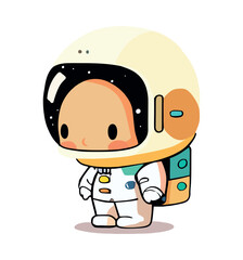 Cute cartoon astronaut smiles in space adventure