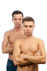 Fototapeta na wymiar Love and relationships. Two young attractive guys. A beautiful gay couple.