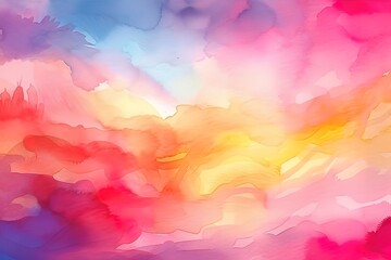 Fototapeta na wymiar Abstract colorful watercolor background. Spring or Easter sunrise sky. Easter background. Painted watercolor blob texture. Red orange yellow blue purple and pink color , Generative AI