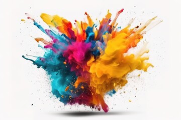 Colorful paint splashes png, Colored powder explosion. Paint holi, Mix rainbow splash on isolated white background, Generative AI
