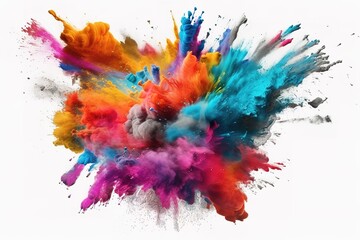 Colorful paint splashes png, Colored powder explosion. Paint holi, Mix rainbow splash on isolated white background, Generative AI