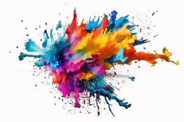 Fototapeta na wymiar Colorful paint splashes png, Colored powder explosion. Paint holi, Mix rainbow splash on isolated white background, Generative AI