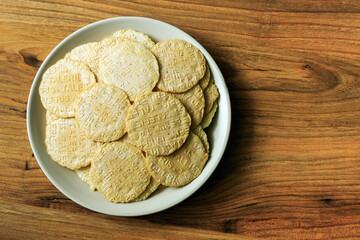 Chips with Lithuanian text Taler top view