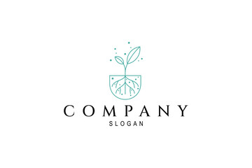 Green leaf logo vector design with roots in the ground. Landscape, garden, plants, nature and ecology vector logo design