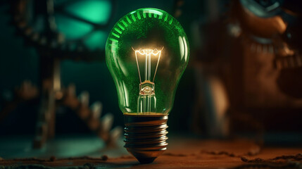 Light bulb with gears and cogwheels on a dark background.generative ai