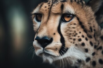 Obraz na płótnie Canvas a close up of a cheetah's face with a blurry background. generative ai