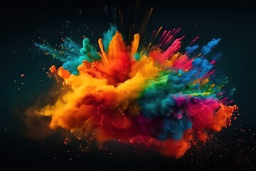 Fototapeta premium Colorful rainbow holi paint splash, color powder explosion, , Generative AI