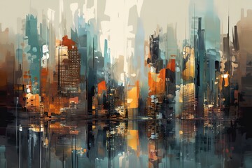 Abstract painting of urban skyscrapers. , Generative AI