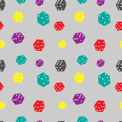 vector illustration seamless pattern color poker dices on grey background