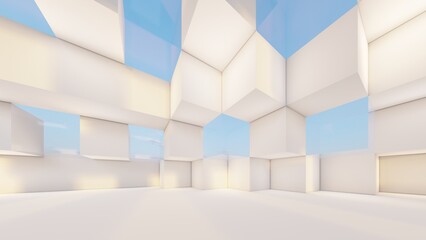 Architecture background geometric concrete wall in interior 3d render
