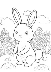 Cute rabbit. Coloring book page for kids and adults