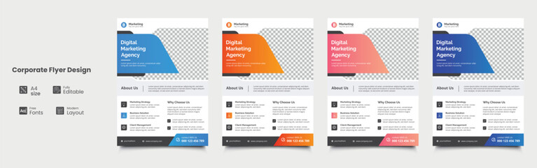 a bundle of 4 templates of different colors a4 flyer template, corporate business flyer template vector design, modern business flyer template, vector illustration template in A4 size .