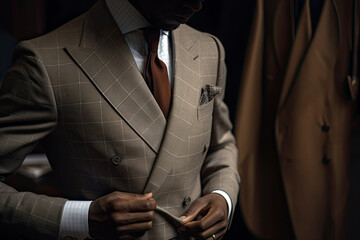 AI Generative Illustration of an unrecognizable gentleman buttoning up his elegant suit