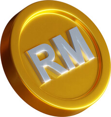 Golden Malaysian Ringgit coin 3d render illustration