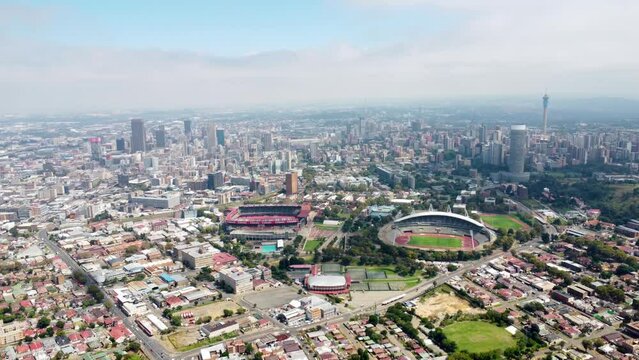 high aerial view of johannesburg city skyline, south africa