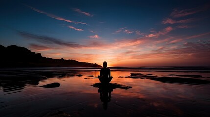 Obraz na płótnie Canvas Meditating on a Serene Beach at Dawn - Generative AI