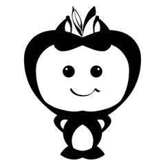 Cute funny apple with a body and ears on the head, with a kind smile on his face, creative black symbol on a white background