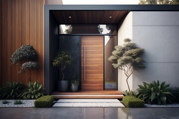 Wooden door, modern house IA