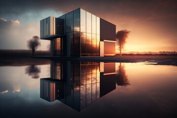 Sunset house with large windows IA