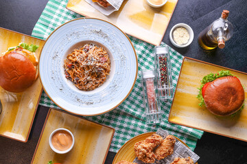 details of delicious carbonara pasta with black pepper