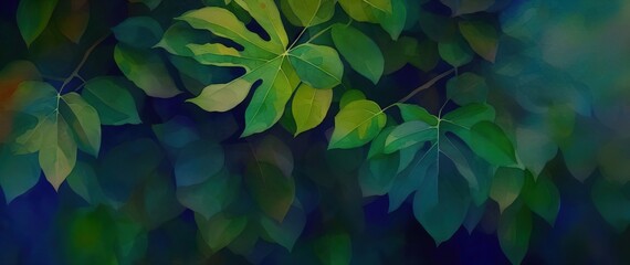 Fototapeta premium Watercolor illustration of tropical plants in the form of a patern texture. Generative AI.