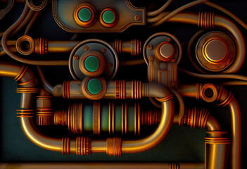 steampunk pipes background, ai generation